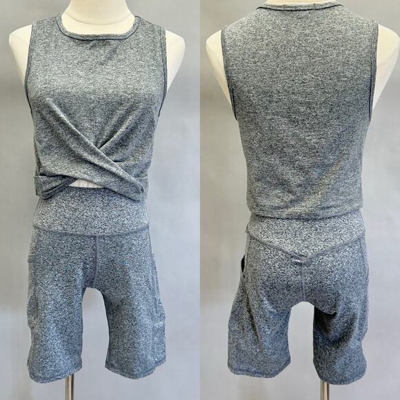 Zobha gray space dye twist crop top and biker short set Size Medium - Picture 16 of 16